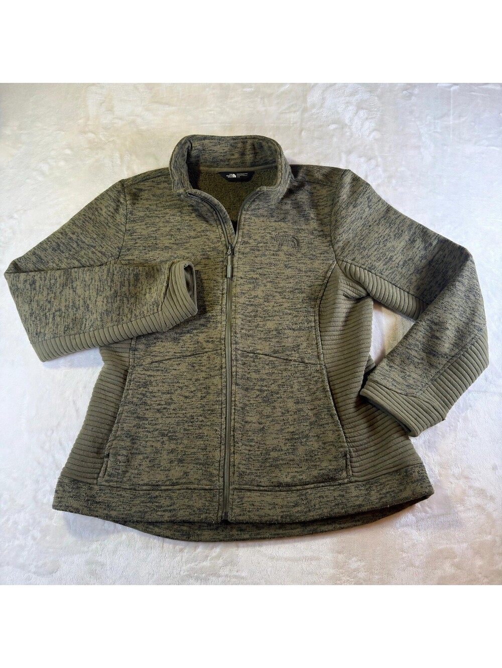 The North Face Womens Full Zip Fleece Jacket L Green Heathered Sherpa Lined